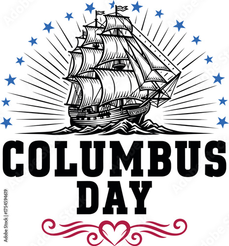Vector art of columbus day illustration with ship