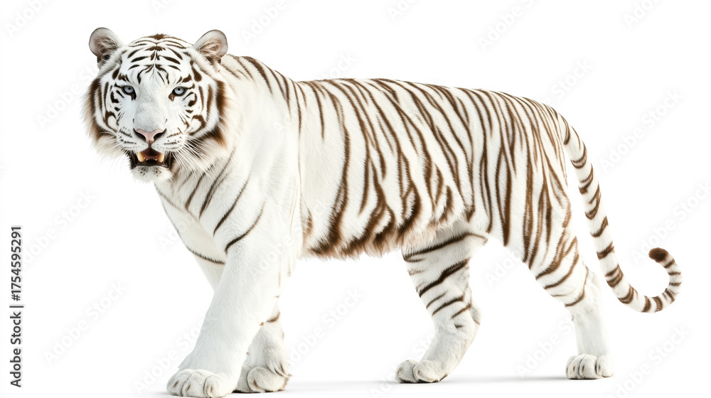Fototapeta premium White tiger walking on white background