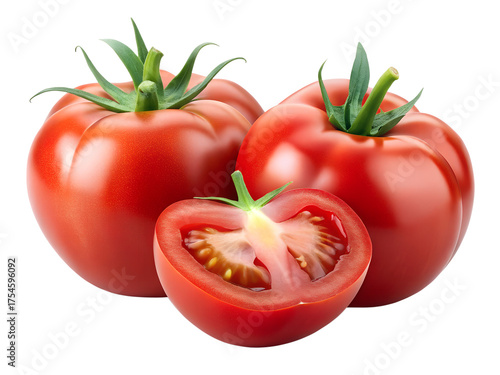  tomatos isolated on white background. Cut out PNG file