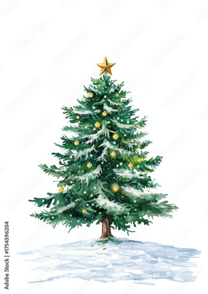Fototapeta premium Festive decorated Christmas tree illustration
