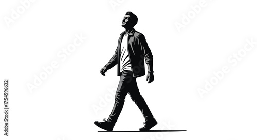 Silhouette of a Man Walking Forward in a Studio, Representing Concepts of Movement and Progress