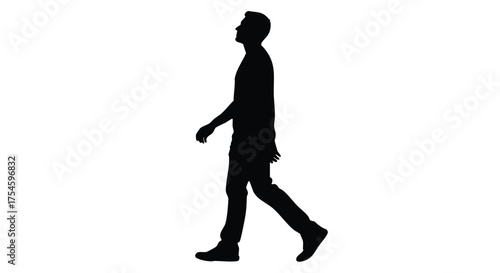 Stylized black silhouette of an adult man walking forward, embodying the concept of progress, personal journey, and active movement. Clean graphic design element