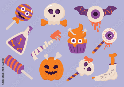 Cute Halloween candy and spooky treats collection