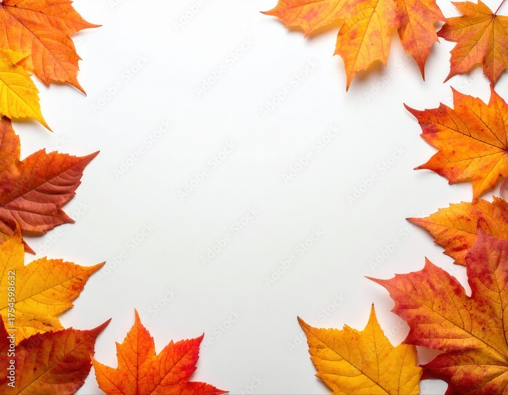 Obraz premium Autumn maple leaves forming seasonal frame on white background