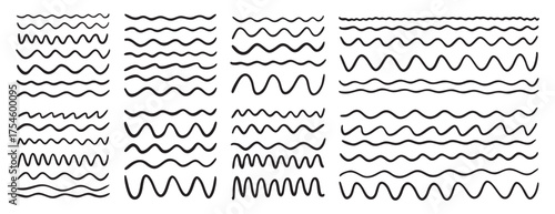 Hand drawn wave lines and wavy zigzag underlines smooth squiggly horizontal accents