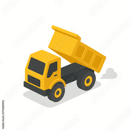 Yellow Isometric Dump Truck with Raised Bed for Construction and Transportation Projects