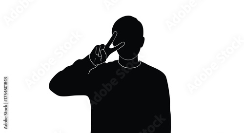 Silhouette of a person making a peace sign gesture, representing tranquility and positivity