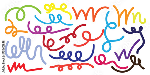Vibrant and playful abstract colorful scribbles and doodles on a white background