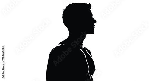 Silhouette of a man's upper body with a focus on his profile against a bright white backdrop