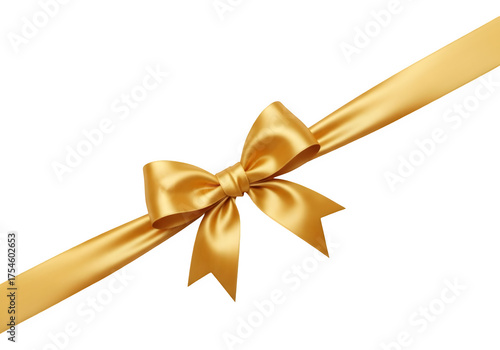 Elegant Gold Satin Ribbon Bow on Black Background, Festive Gift Decoration, Celebration Concept