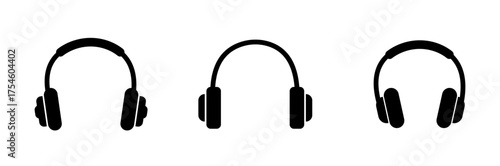 Headphones icon. Black headphones icon collection. Set of music headphones icons. headphone with microphone.  Vector headphone icons