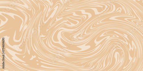 Beige marble acrylic swirl seamless pattern. Coffee latte, caramel, ice cream texture. 1970s trippy psychedelic waves print background.