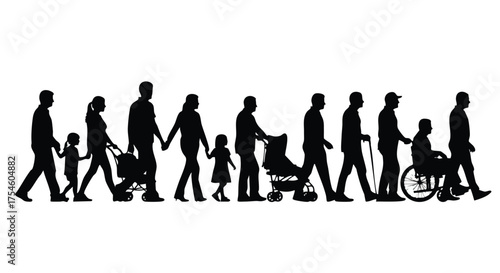 Diverse Community Silhouettes Walking Together, Representing Unity and Support System