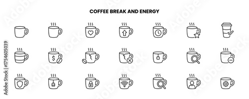 Set of minimalist line icons for Coffee Break and Energy concept