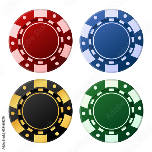 Vector realistic poker and casino chips. Isolated poker chips. Playing chip concept. Element for your design.