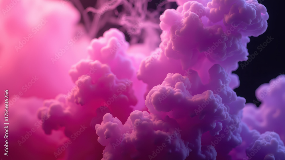 Fototapeta premium Vibrant pink and purple clouds create dreamy atmosphere, showcasing soft textures and ethereal forms. scene evokes sense of wonder and creativity
