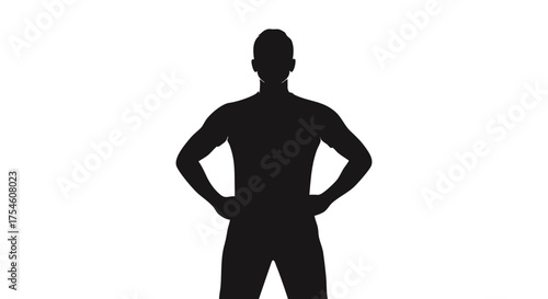 Vector silhouette icon of a strong man standing confidently with his hands on his hips in a powerful pose isolated on a white background