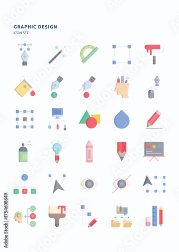 Graphic Design tool flat icon set, Its including icons like scale, vector, graphic designer