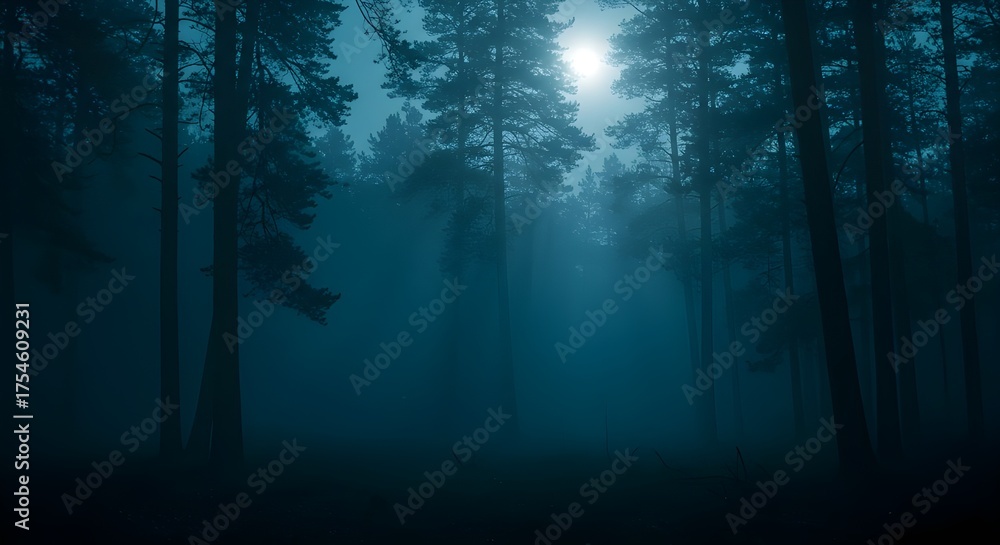 Obraz premium panorama de bosque brumoso oscuro paisaje de fantasía de halloween