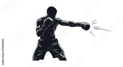 Silhouette of a boxer throwing a powerful punch, showcasing strength and athletic prowess in a dynamic pose