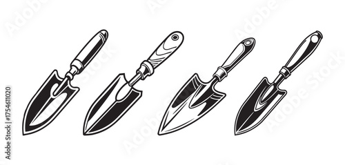 Knife set vector illustration with various sharp stainless tools and black handles isolated on white background
