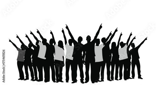 Crowd of People with Arms Raised in Unity and Celebration