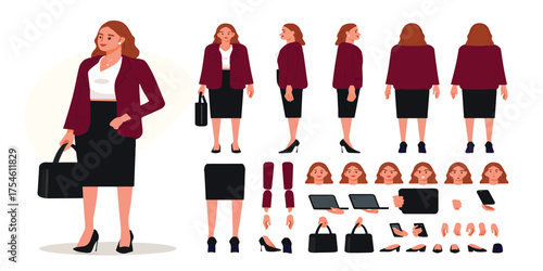Businesswoman character in formal attire with multiple poses and accessories