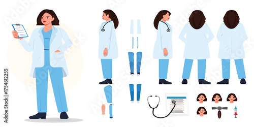 Doctor Character Set Illustration Different Poses and Elements