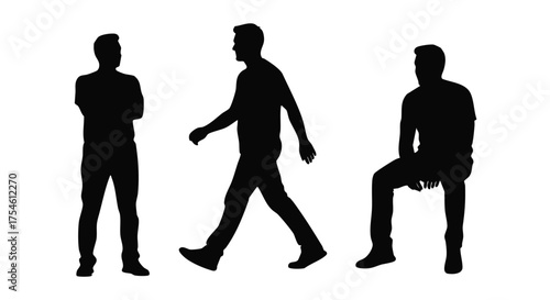 Silhouettes of Individuals Standing, Walking, and Sitting Poses for Design and Illustration