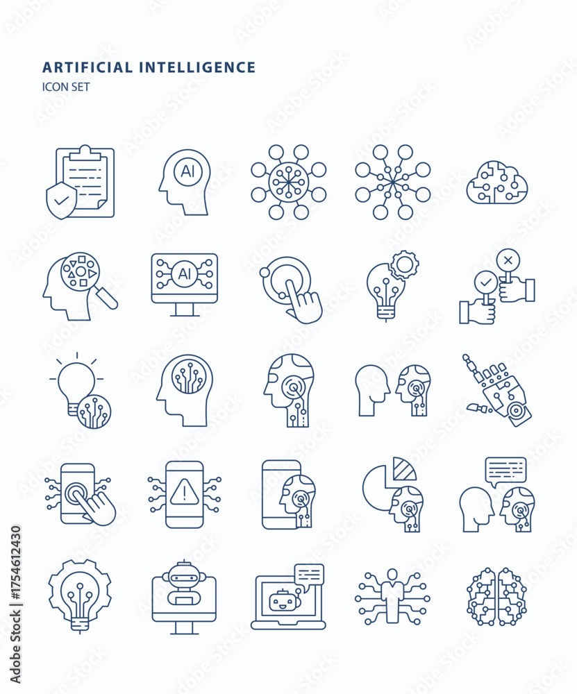 Fototapeta premium Artificial Intelligence outline icon set, Its including icons like program, Data learning and robot