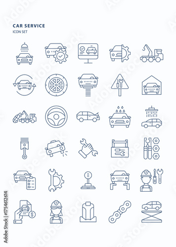 Car service outline  icon set, Its including icons like garage, cleaning, mechanic and technician