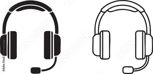 Headset with Microphone Icons Solid and Outline Vector for Support/Call Center