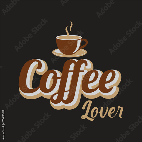 Coffee Lover, Retro Script Typography T-Shirt Design with Coffee Cup Vector