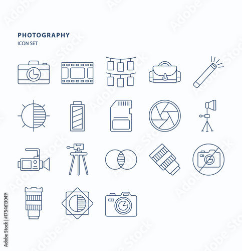 Photography outline  icon set, Its including icons like tsensory, memory, film shootingg