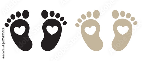 Baby footprints with heart shapes. isolated on white background.