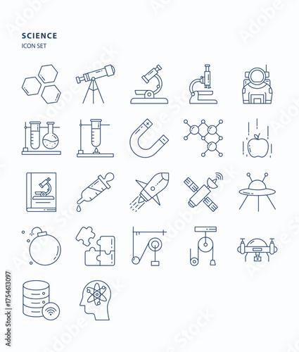 Science experiment outline  icon set, Its including icons like flying object, microscope, rocket