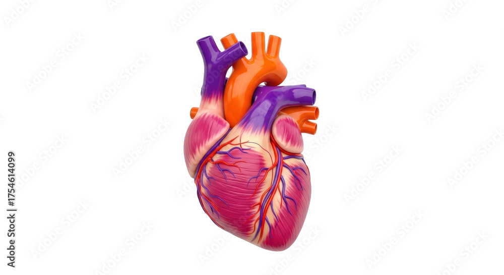 Naklejka premium Isolated, realistic 3D heart model shows the complexity of its chambers and blood flow