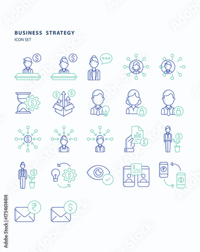 Business strategy outline color icon set, Its including icons like Enterprise, chat and manager