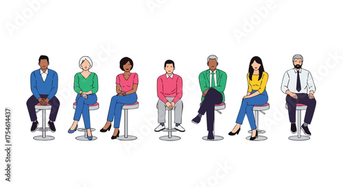 Diverse Group of People Sitting on Stools Representation and Inclusion