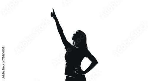 Silhouette of a woman pointing upwards, embodying aspiration and a positive outlook on future goals
