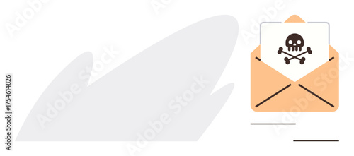Open envelope featuring skull and crossbones symbolizing cyber threats, email scams, and malware. Ideal for security, virus prevention, IT awareness, digital crime, online safety, hacking simple