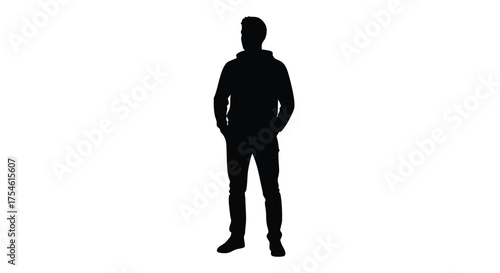 Silhouette of a Man Standing Confidently with Hands in Pockets on a White Background