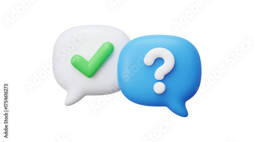 Naklejka 3d speech bubbles symbolizing questions and answers with a checkmark and question mark icon