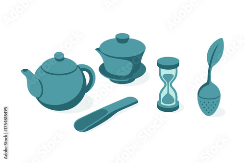 Essential tea brewing tools and equipment set including teapot, gaiwan, and timer