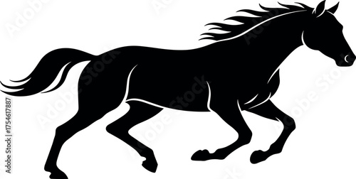 Majestic Running Horse Vector Silhouette with Flowing Mane