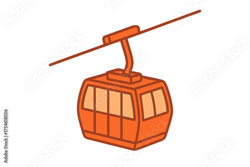 Bright orange ski lift cabin gondola isolated on a white background for mountain travel and transportation