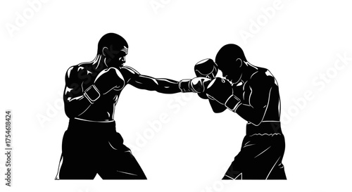 two men exercising thai boxing silhouette