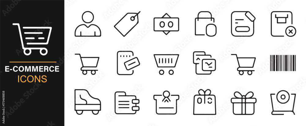Fototapeta premium Editable stroke icon collection for e-commerce, sales, and web store vector illustrations