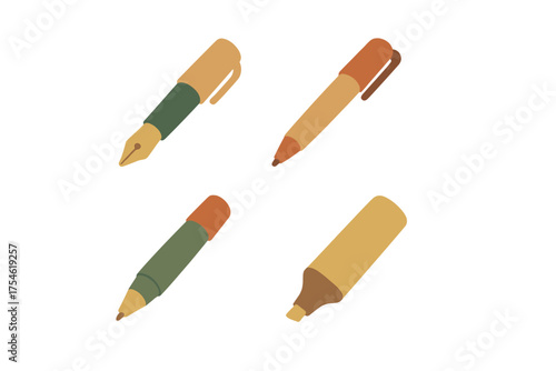 Set of writing instruments including fountain pen marker and highlighter