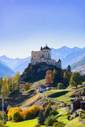 Tarasp Castle, in tarasp Village, in Engadin, Graubünden, Switzerland